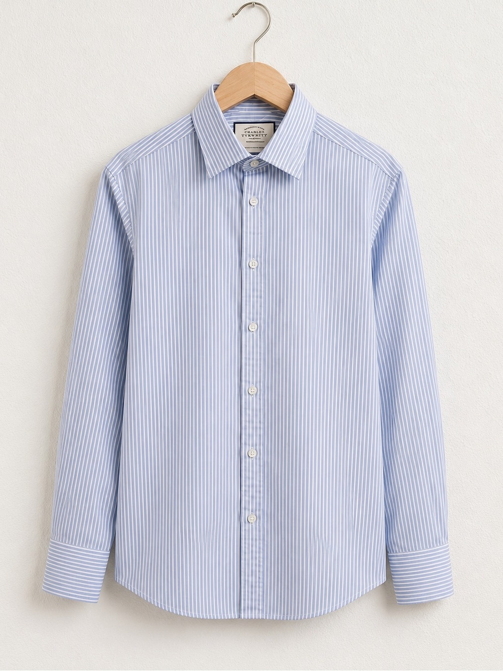 Charles Tyrwhitt Extra Slim Fit Sky Blue And White Thin Pinstripe Dress Shirt